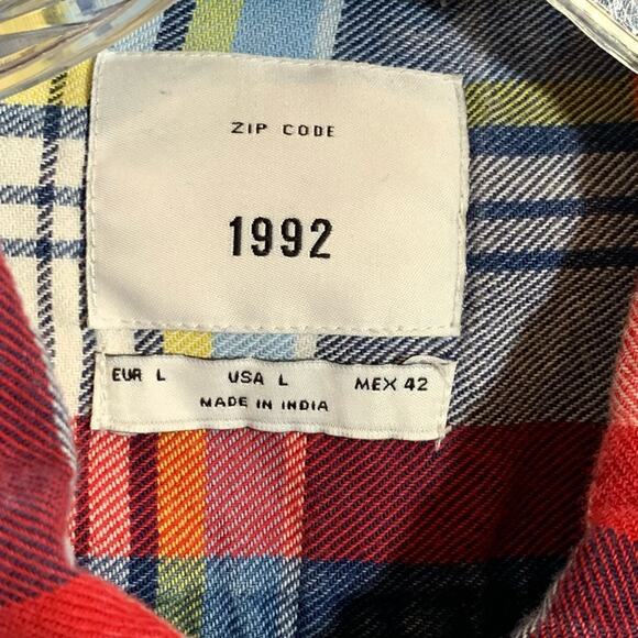 Zip code 1992 plaid men’s button up collar short sleeve shirt size L - Picture 2 of 7